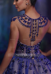 Jewel Neck Sleeveless Ball Gown Long Formal Dress With Beading