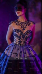 Jewel Neck Sleeveless Ball Gown Long Formal Dress With Beading