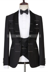 Jose Contemporary Three-Piece Black Shawl Lapel Sparkling Men’s Wedding Suits