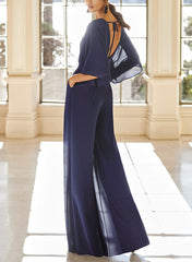 Chiffon V Neck Mother Of The Bride Pantsuits With Pockets