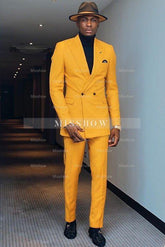 Kimi Yellow Peak Lapel Double Breasted Stylish Men’s Suits