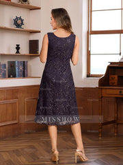 Knee-Length A-Line/Princess Mother of the Bride & Groom Dresses with Scoop Neck Jacket Lace Appliques and Sequins