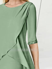 Knee-Length Beaded Sheath Dress with Ruching for the Mother of the Bride