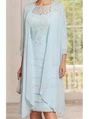 Knee-Length Jewel Neck Mother of the Bride Two-Piece Dress with Sheath/Column Silhouette and Jacket