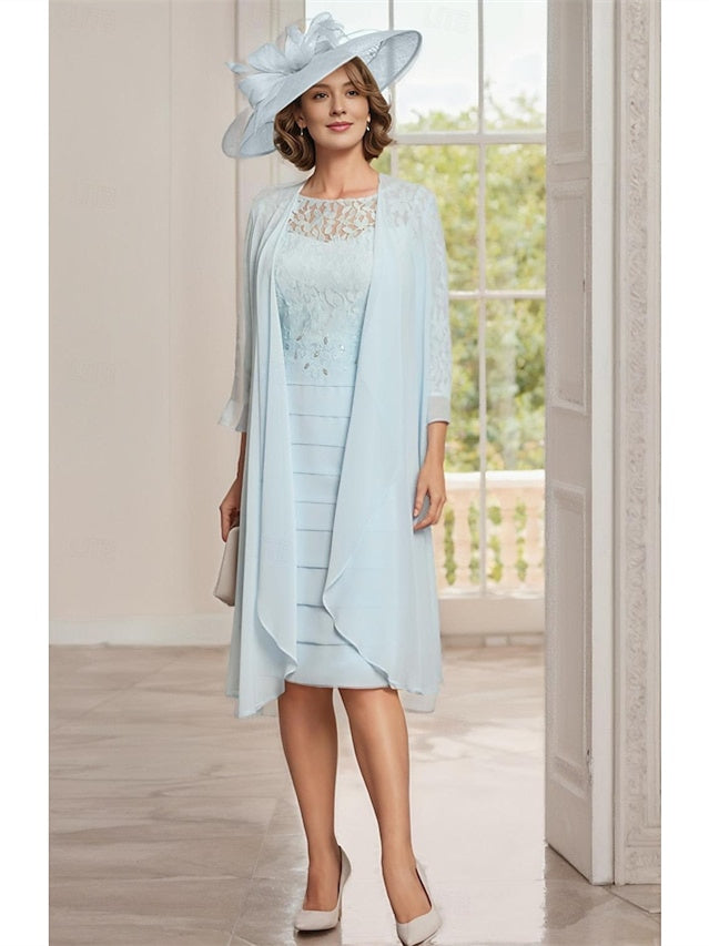 Knee-Length Jewel Neck Mother of the Bride Two-Piece Dress with Sheath/Column Silhouette and Jacket