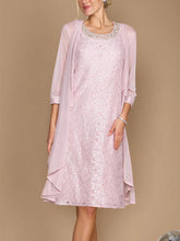 Knee-Length Mother of the Bride Dress with Half Sleeves Jacket and Embroidery