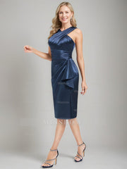 Knee-Length Ruched Mother of the Bride Dress with Criss Cross Sheath/Column Design Ruffles & Side Slit