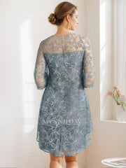 Knee-Length Scoop Neck A-Line Mother of the Bride Dress with Princess Cut and Appliques