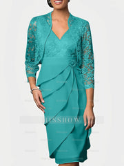 Knee-Length V-Neck Sheath Mother of the Bride Column Dresses