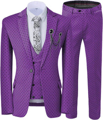 Latest Arrival Plum Notched Lapel Three-Piece Polka Dot Prom Attire for Men