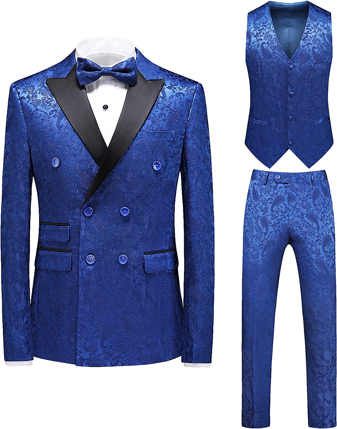 Latest Azure Jacquard Double Breasted Three Piece Prom Wear