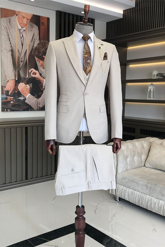 Latest Beige One-Button Three-Piece Prom Suit For Men