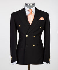 Latest Black Double Breasted Peak Lapel Business Men’s Suits