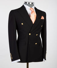 Latest Black Double Breasted Peak Lapel Business Men’s Suits