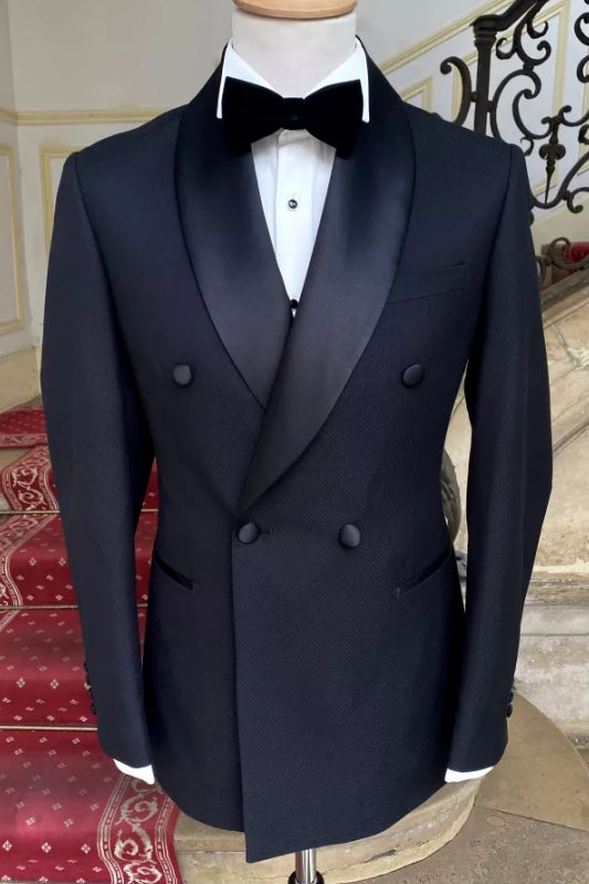 Latest Black Shawl Lapel Double Breasted Wedding Suits