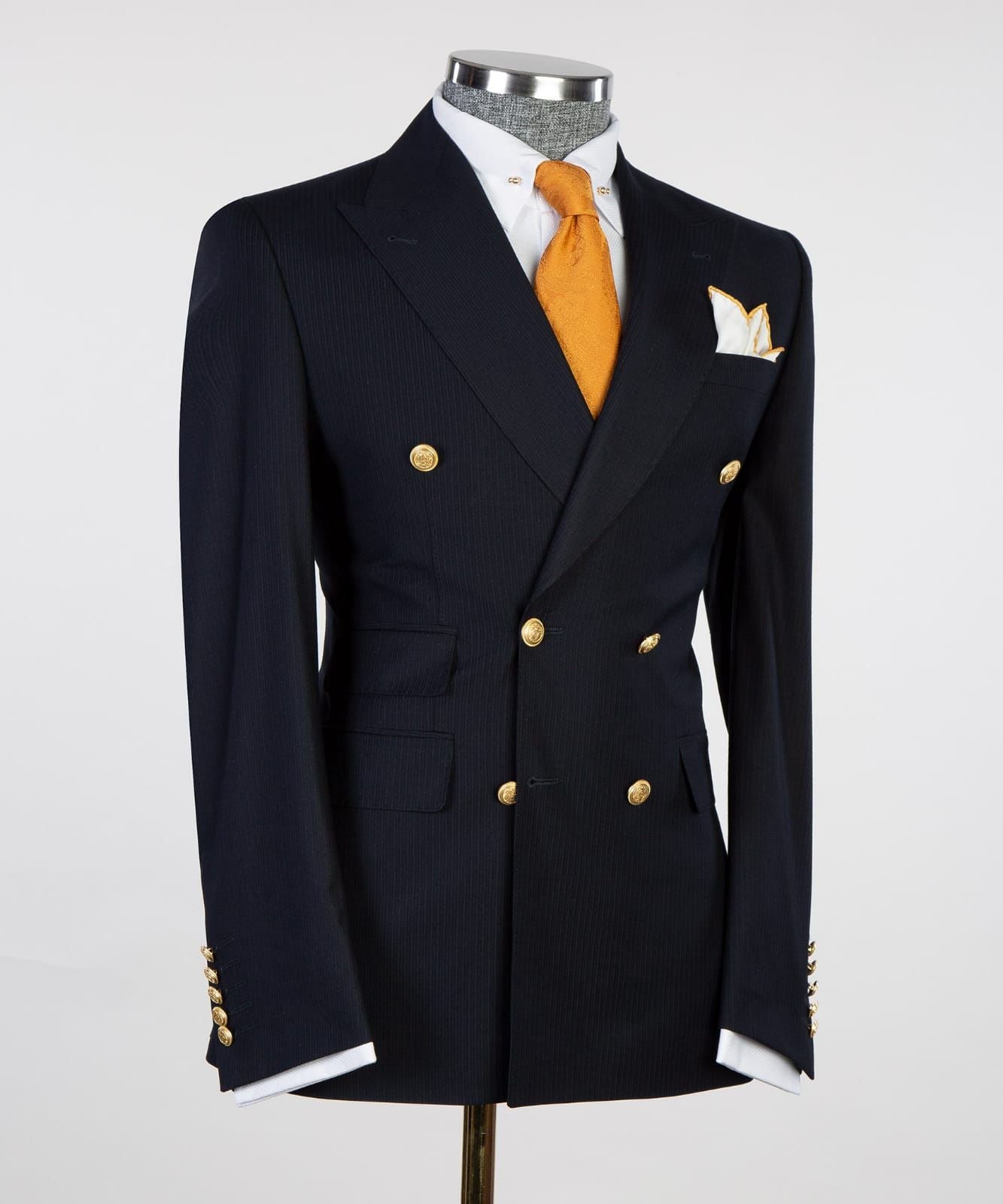 Latest Black Striped Two-Piece Peak Lapel Men’s Suits