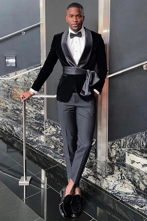 Latest Black Velvet Two-Piece Shawl Lapel Prom Men’s Suits
