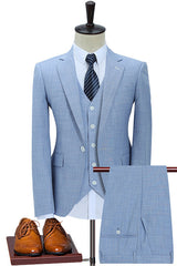 Latest Blue Three-Piece Slim Fit Men's Prom Suit