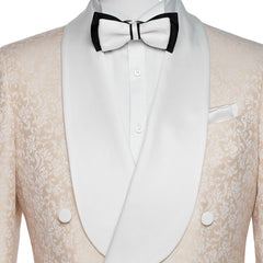 Latest Champagne Shawl Collar Double Breasted Jacquard Groom's Wedding Suit