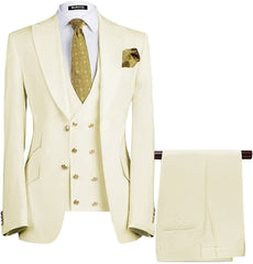 Latest Cream Three-Piece Peaked Lapel Prom Suit For Men