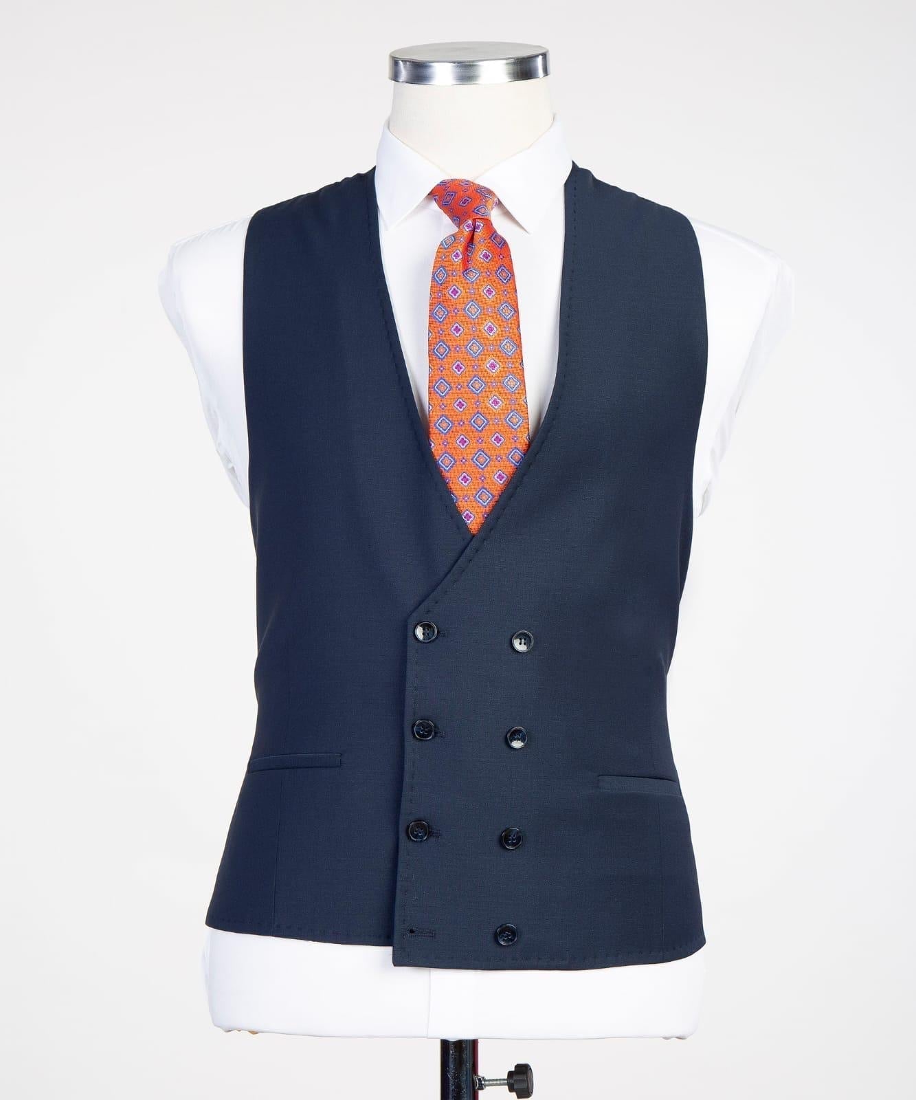 Latest Dark Blue Peak Lapel Three-Piece Business Suits for Men