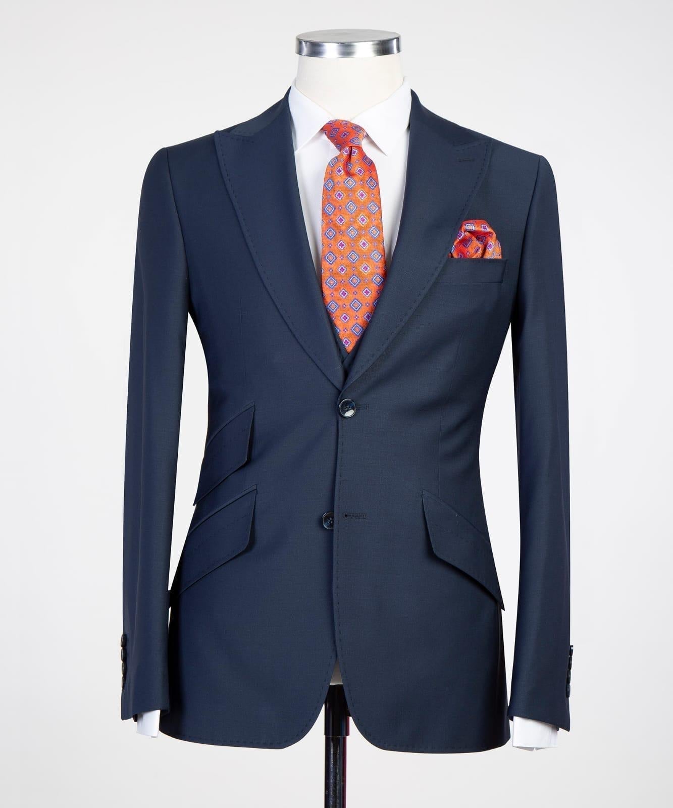 Latest Dark Blue Peak Lapel Three-Piece Business Suits for Men