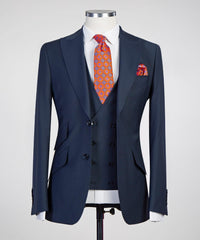 Latest Dark Blue Peak Lapel Three-Piece Business Suits for Men