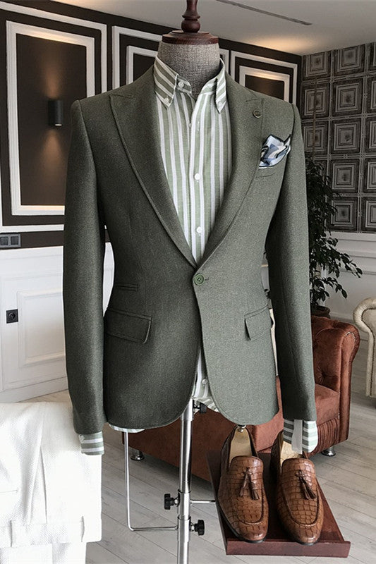 Latest Dark Green Peaked Lapel Prom Suit For Men