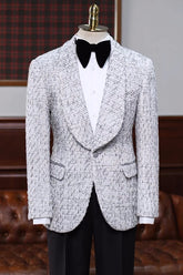 Latest Gray Jacquard Shawl Lapel Wedding Ensemble For Men