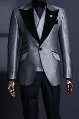 Latest Gray Peaked Lapel Three-Piece Prom Suit