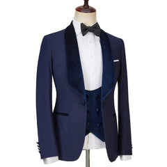 Latest Navy Blue Best Tailored Three-Piece Sparkling Men’s Suits