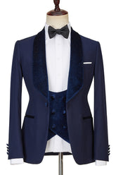 Latest Navy Blue Best Tailored Three-Piece Sparkling Men’s Suits