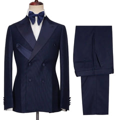 Latest Navy Blue Double-Breasted Peaked Lapel Prom Suit