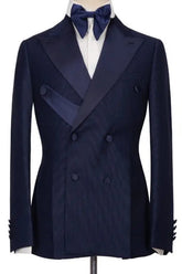 Latest Navy Blue Double-Breasted Peaked Lapel Prom Suit