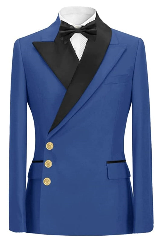 Latest Navy Blue Peaked Lapel Prom Suit For Men
