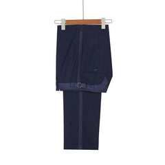 Latest Navy Blue Slim Fit Jacquard Peaked Lapel Wedding Men’s Attire