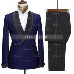 Latest Navy Blue Wedding Suit With Black Shawl Collar