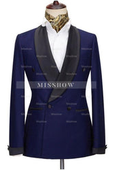 Latest Navy Blue Wedding Suit With Black Shawl Collar