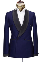 Latest Navy Blue Wedding Suit With Black Shawl Collar