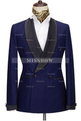 Latest Navy Blue Wedding Suit With Black Shawl Collar