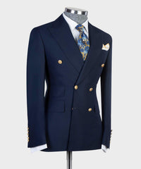Latest Navy Double Breasted Slim Fit Custom Prom Men’s Suits