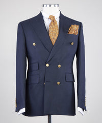 Latest Navy Peak Lapel Double Breasted Business Men’s Suits