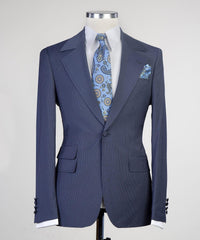 Latest Navy Striped Notched Lapel Three-Piece Men’s Suits