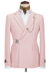 Latest Pink Notched Lapel Special Closure Two Pieces Business Men’s Suits