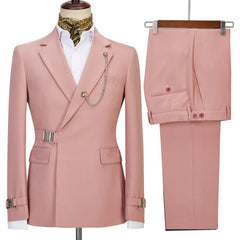 Latest Pink Slim Fit Custom Prom Men’s Suit with Belt