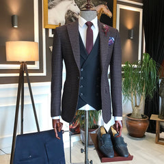Latest Plaid Peak Lapel Three-Piece Business Suit with Black Vest