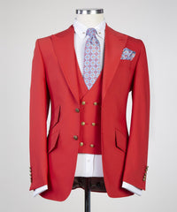 Latest Red Peak Lapel Three-Piece Fashionable Prom Suits