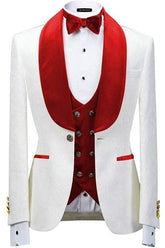 Latest Red Shawl Collar Three-Piece Jacquard Groom's Suit
