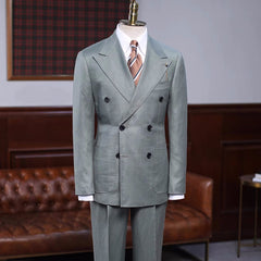 Latest Sage Peaked Lapel Double Breasted Prom Outfit