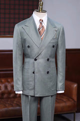 Latest Sage Peaked Lapel Double Breasted Prom Outfit